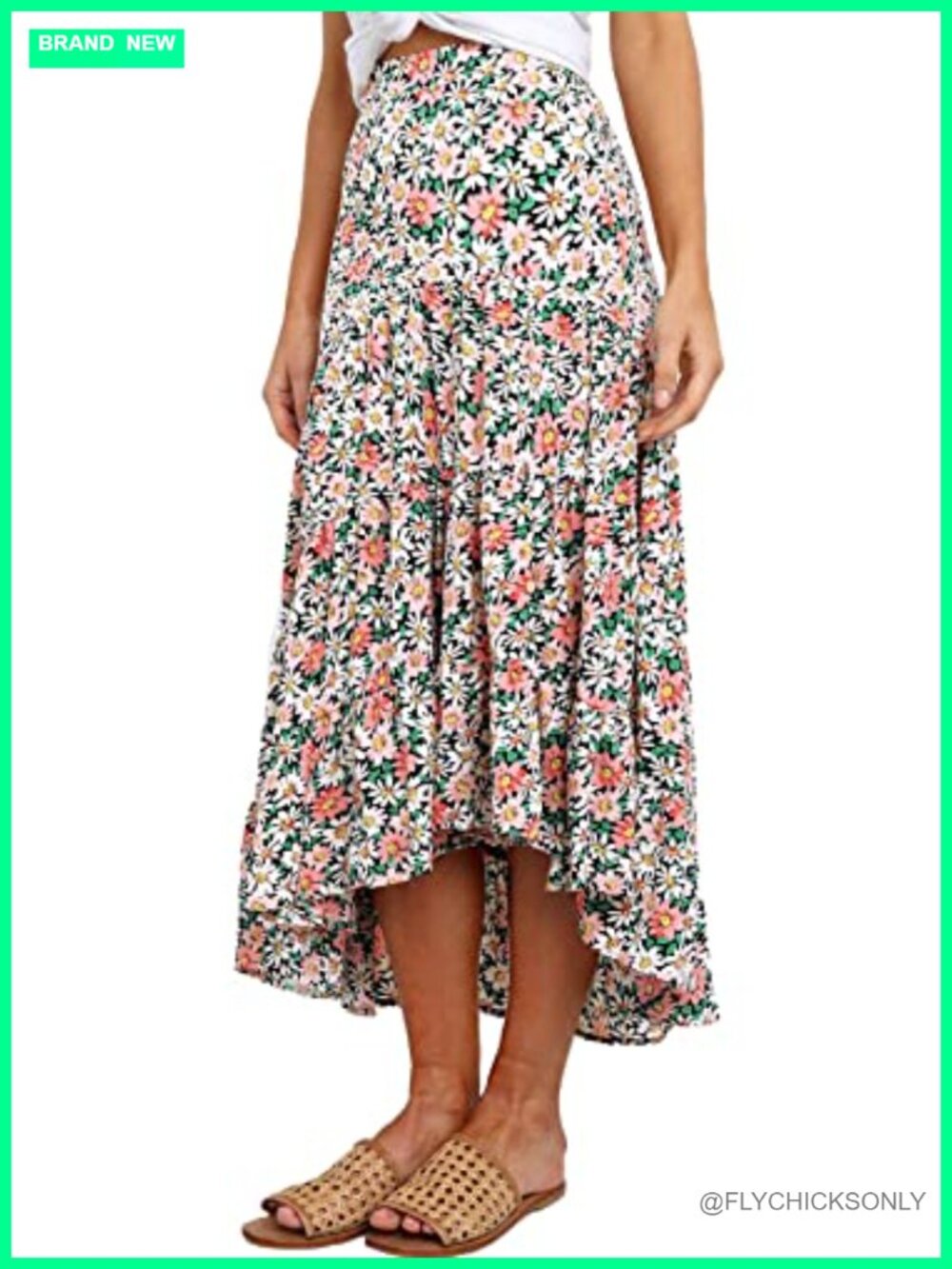 Boho Floral Chiffon High Waist Asymmetrical Midi Skirt